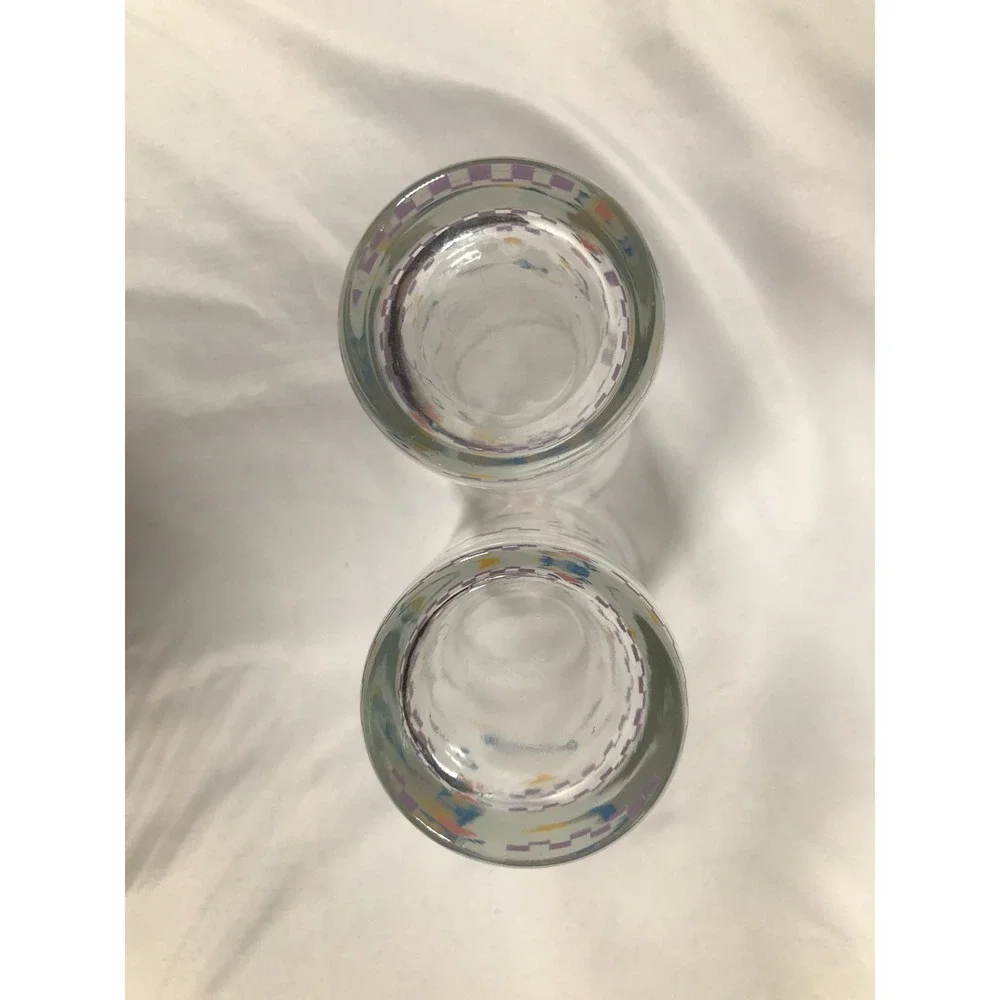 Vintage 80s Country Goose Drinking Glasses White Blue Ribbon Hearts Set of 2